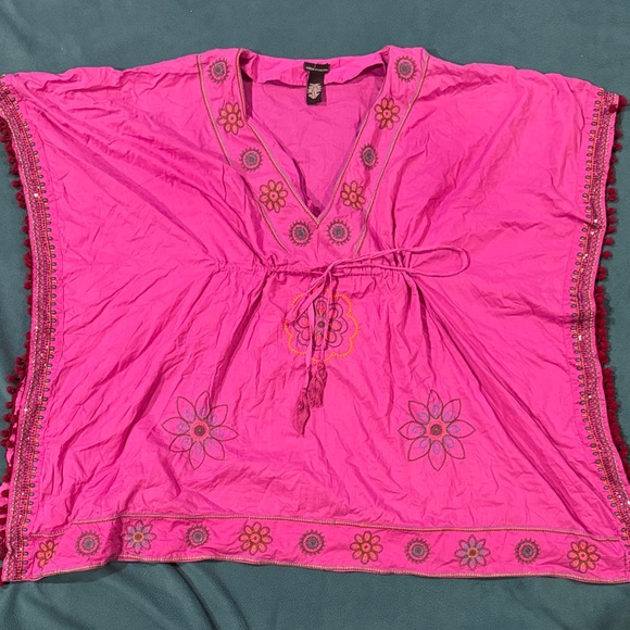 Moda International Purple Floral Embroidered Cover Up. Size small. - Picture 2 of 6